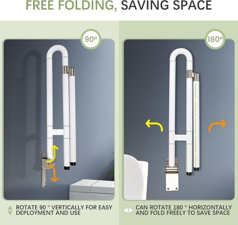 CALEPTONG 29.5 Inch Toilet Grab Bar - Foldable Toilet Safety Rails for Seniors, Flip-Up Handicap Grab Bars with Anti-Slip Texture Grip for Elderly, Pregnant, Disable, Injury - Image 5